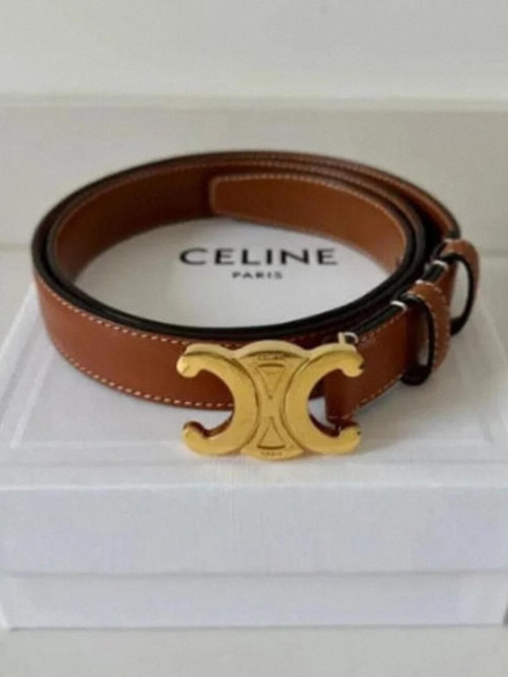 Celine Brown Belt with Gold Buckle - With Original Box